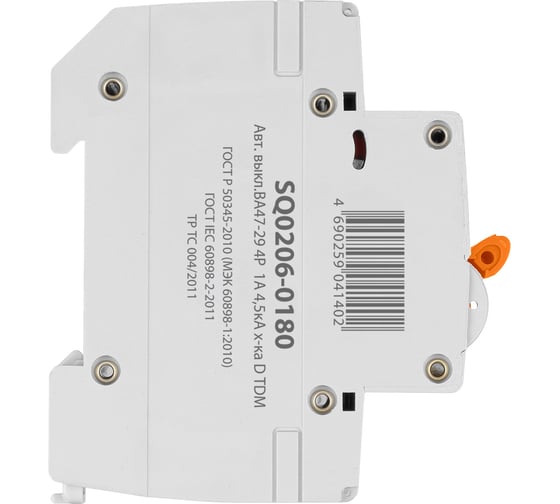 Автоматический выключатель TDM ELECTRIC ВА47-29 4Р 1А 4.5кА D SQ0206-0180