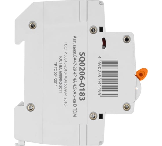 Автоматический выключатель TDM ELECTRIC ВА47-29 4Р 4А 4.5кА D SQ0206-0183