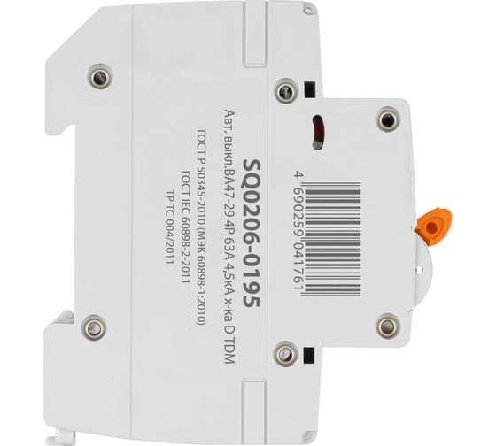 Автоматический выключатель TDM ELECTRIC ВА47-29 4Р 63А 4.5кА D SQ0206-0195
