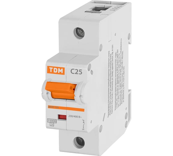 Автоматический выключатель TDM ELECTRIC ВА47-125 1Р 25А 15кА С SQ0208-0052