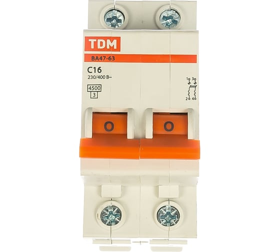 Автоматический выключатель TDM ВА47-63 2Р 16А 4,5кА х-ка С AQ0218-0011