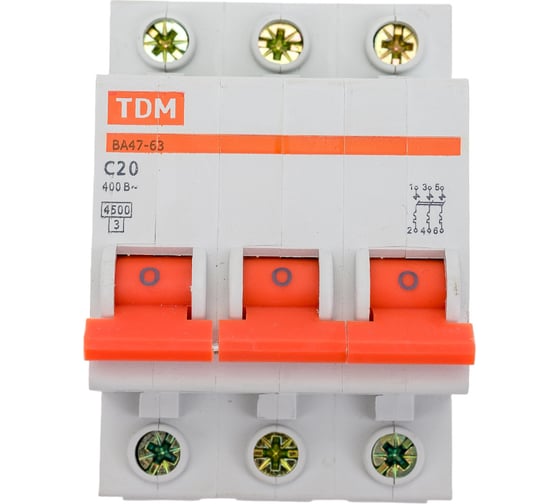 Автоматический выключатель TDM ELECTRIC ВА47-63 3Р 20А SQ0218-0020