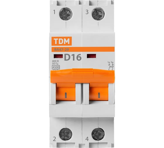 Автоматический выключатель TDM ВА47-29 2Р 16А 4.5кА D SQ0206-0157