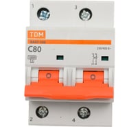 Автоматический выключатель TDM ВА47-100 2Р 80А 10кА х-ка С AQ0207-0065