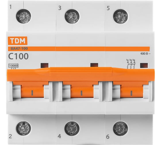 Автоматический выключатель TDM ELECTRIC ВА47-100 3Р 100А 10кА С SQ0207-0077