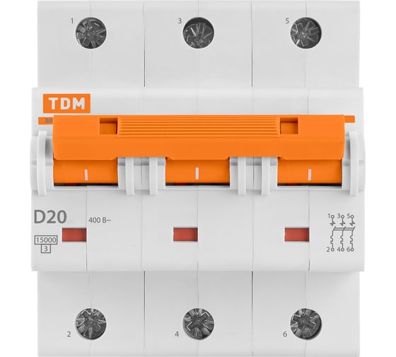 Автоматический выключатель TDM ВА47-125 3Р 20А SQ0208-0027