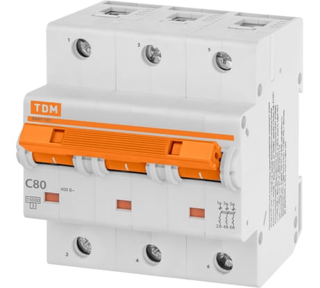 Автоматический выключатель TDM ELECTRIC ВА47-125 3Р 80А 15кА х-ка С SQ0208-0082