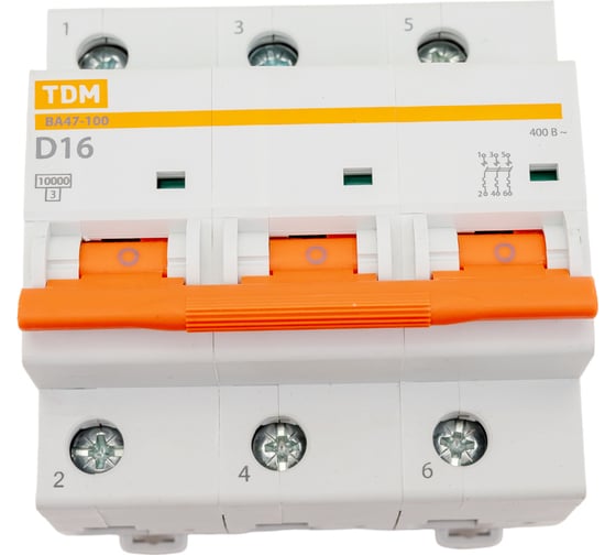Автоматический выключатель TDM ВА47-100 3Р 16А 10кА х-ка D AQ0207-0024 1