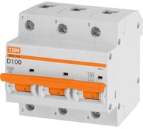 Автоматический выключатель ВА47-100 3Р 100А 10кА х-ка D TDM ELECTRIC SQ0207-0033