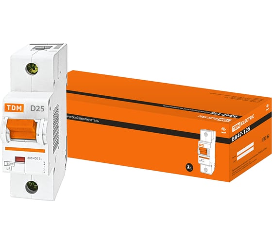 Автоматический выключатель TDM ELECTRIC ВА47-125 1Р 25А 15кА D SQ0208-0004