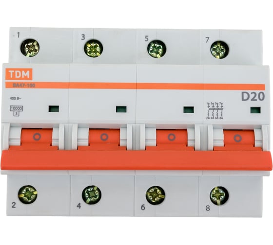 Автоматический выключатель TDM ELECTRIC ВА47-100 4Р 20А 10кА D SQ0207-0036