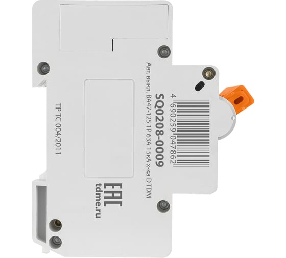 Автоматический выключатель TDM ВА47-125 1Р 63А 15кА D SQ0208-0009