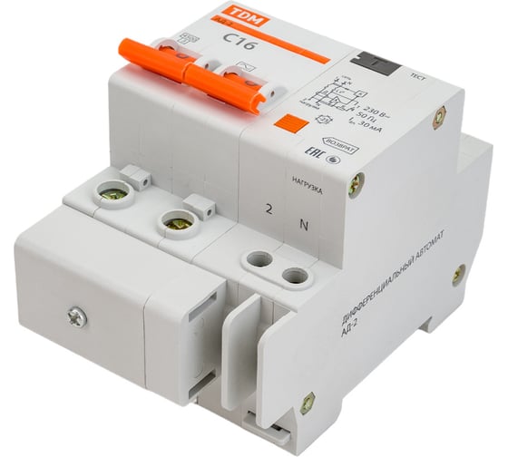Дифференциальный автомат TDM ELECTRIC АД-2 2п, 16 А, 30 мА SQ0221-0001