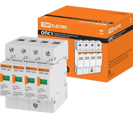 Разрядник TDM ELECTRIC ОПС1-B 4Р 30kA 400B 60kA SQ0201-0004