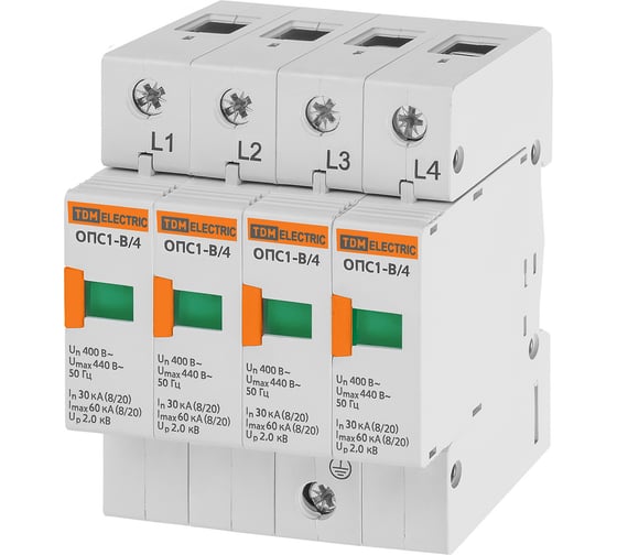 Разрядник TDM ELECTRIC ОПС1-B 4Р 30kA 400B 60kA SQ0201-0004
