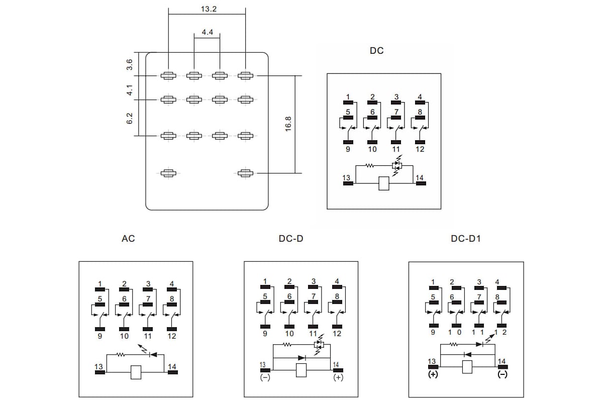 Реле Shenler 4c 24v dc + светодиод + тест-кнопка RKE4CO024LT - выгодная ...