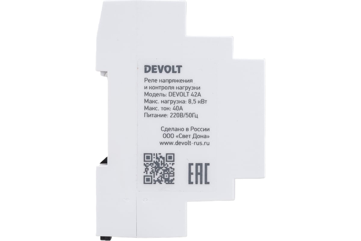 Реле напряжения и контроля нагрузки DEVOLT 42A, 8,5кВт, 40А, 42 ...