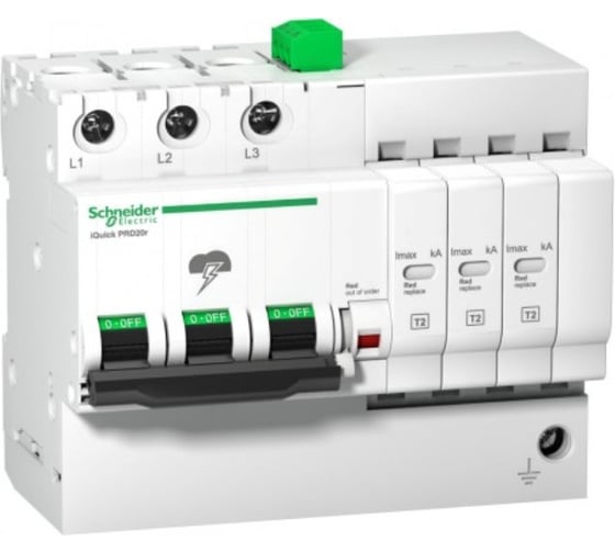 Устройство защиты от импульсных перенапряжений Systeme Electric Acti9 3П 20кА со встроенной защитой IQUICK IQUICK PRD с картриджами SchE A9L16296