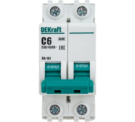 Автоматический выключатель DEKraft (АВ) ВА-101, 2 Р, хар-ка C, 6 А, 4.5 кА 11064DEK