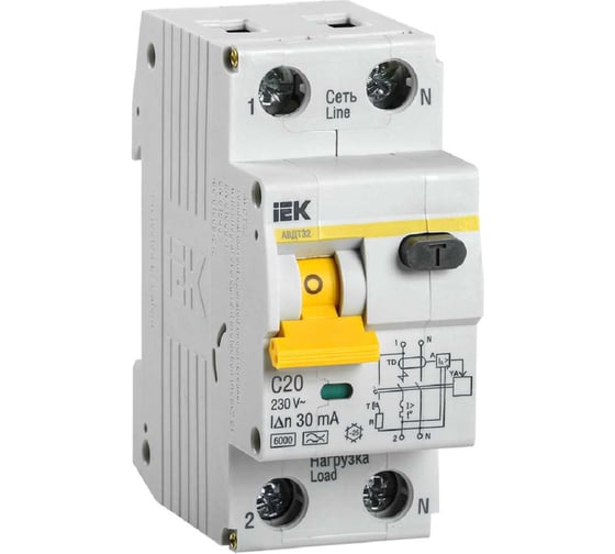 Автоматический выключатель дифференциального тока 1п+N С 20А 30мА IEK АВДТ-32 MAD22-5-020-C-30 133611