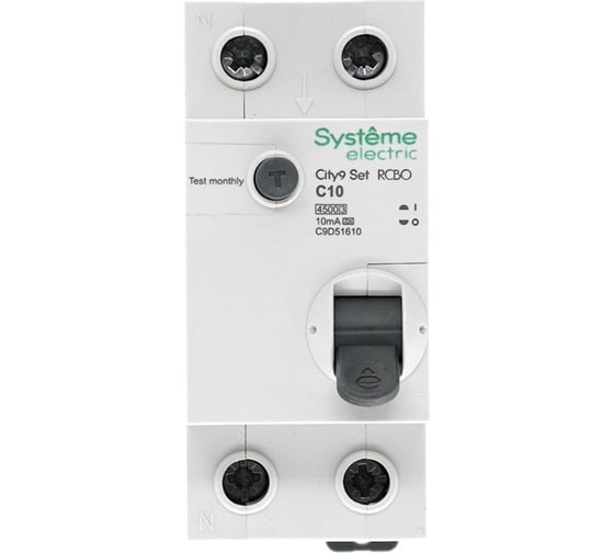 Автоматический выключатель дифференциального тока Systeme Electric City9 set АВДТ 1p+n с 10а 4.5ka 10мА тип-a 230В C9D51610