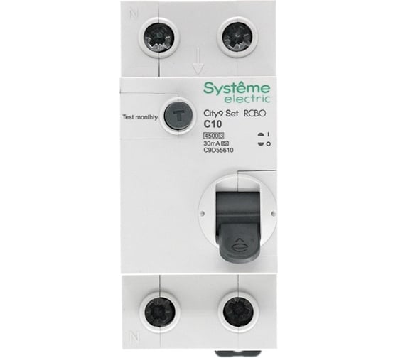 Автоматический выключатель дифференциального тока Systeme Electric City9 set АВДТ 1p+n с 10а 4.5ka 30мА тип-a 230В C9D55610