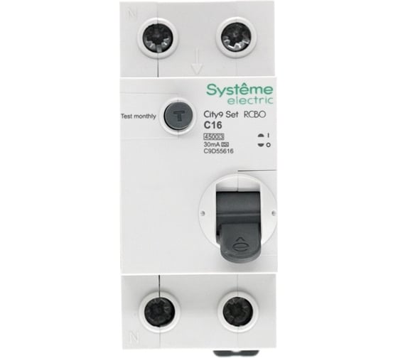 Автоматический выключатель дифференциального тока Systeme Electric City9 set АВДТ 1p+n с 16а 4.5ka 30мА тип-a 230В C9D55616