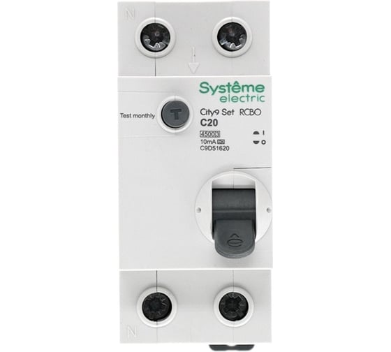 Автоматический выключатель дифференциального тока Systeme Electric City9 set АВДТ 1p+n с 20а 4.5ka 10мА тип-a 230В C9D51620