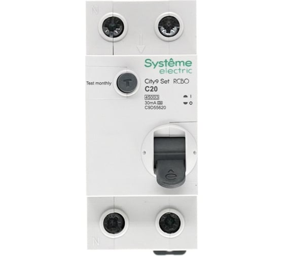 Автоматический выключатель дифференциального тока Systeme Electric City9 set АВДТ 1p+n с 20а 4.5ka 30мА тип-a 230В C9D55620