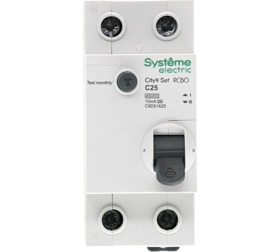 Автоматический выключатель дифференциального тока Systeme Electric City9 set АВДТ 1p+n с 25а 4.5ka 10мА тип-a 230В C9D51625