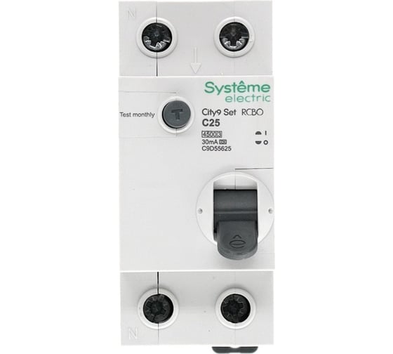 Автоматический выключатель дифференциального тока Systeme Electric City9 set АВДТ 1p+n с 25а 4.5ka 30мА тип-a 230В C9D55625