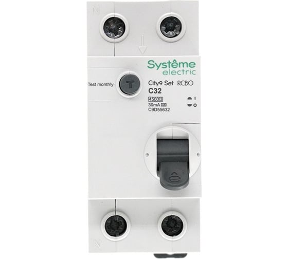 Автоматический выключатель дифференциального тока Systeme Electric City9 set АВДТ 1p+n с 32а 4.5ka 30мА тип-a 230В C9D55632