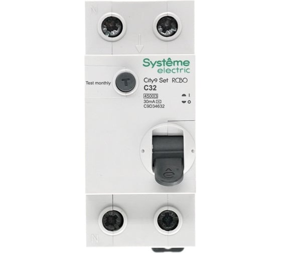 Автоматический выключатель дифференциального тока Systeme Electric City9 set авдт 1p+n с 32а 4.5ka 30ма тип-aс 230в (ранее EZ9D34632) C9D34632
