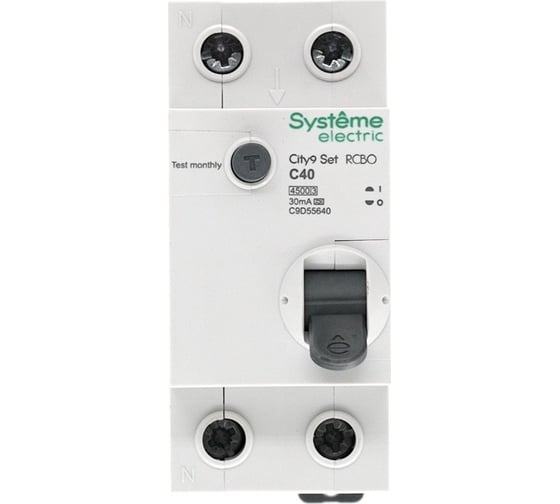 Автоматический выключатель дифференциального тока Systeme Electric City9 set АВДТ 1p+n с 40а 4.5ka 30мА тип-a 230В C9D55640