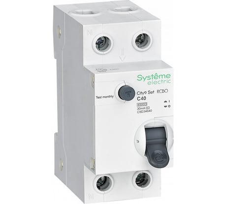 Автоматический выключатель дифференциального тока Systeme Electric АВДТ City9 set 1p+n с, 40 А. 4.5 kА, 30 мА, тип-aс, 230 В C9D34640