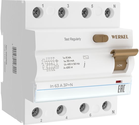Устройство защитного отключения WERKEL 3p+n 63A 30mA AC 6kA a062566 1