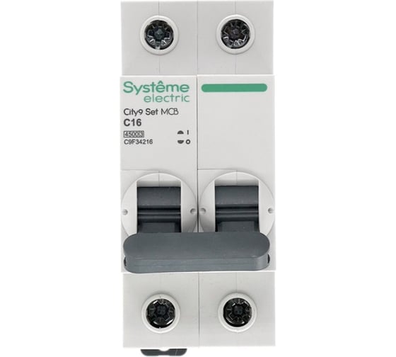Автоматический выключатель Systeme Electric City9 set ав с, 16 А, 2 Р, 4.5 kА, 230 В (ранее EZ9F34216) C9F34216