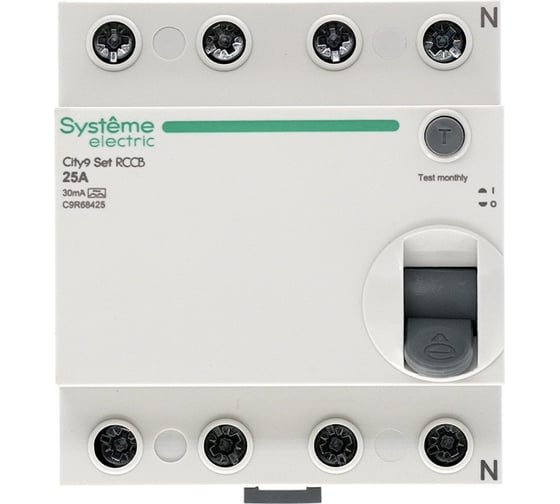 Выключатель дифференциального тока Systeme Electric City9 set вдт 25а 4p 30ма тип-a 400в C9R68425