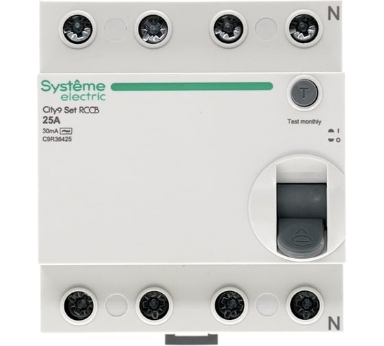 Выключатель дифференциального тока Systeme Electric City9 set вдт 25а 4p 30ма тип-ac 400в (ранее EZ9R34425) C9R36425