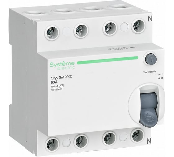 Выключатель дифференциального тока Systeme Electric City9 set вдт 63а 4p 100ма тип-ac 400в C9R56463 1