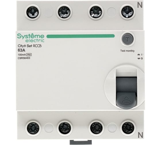 Выключатель дифференциального тока Systeme Electric City9 set вдт 63а 4p 100ма тип-ac 400в C9R56463