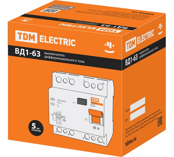 Устройство защитного отключения ВД1-63 4Р 32А 30мА TDM ELECTRIC SQ0203-0035
