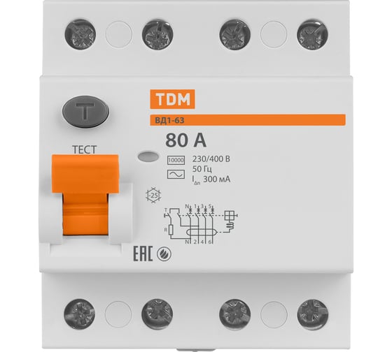 Устройство защитного отключения ВД1-63 4Р 80А 300мА TDM ELECTRIC SQ0203-0046
