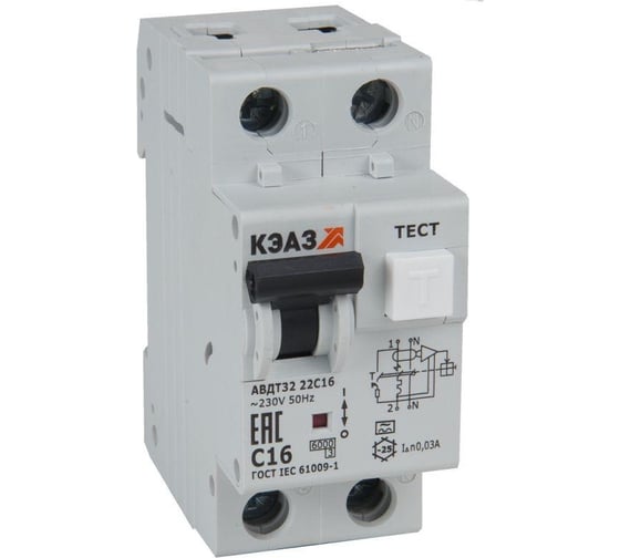 Автоматический выключатель дифференциального тока КЭАЗ 2п C 16А 30мА .