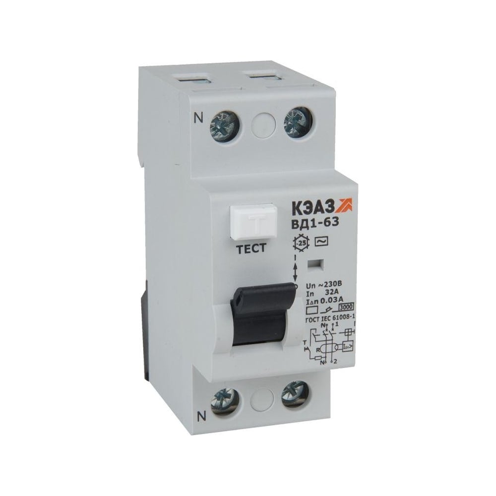 Выключатель дифференциального тока (УЗО) КЭАЗ 2п 16А 30мА тип AC ВД1-63 ...