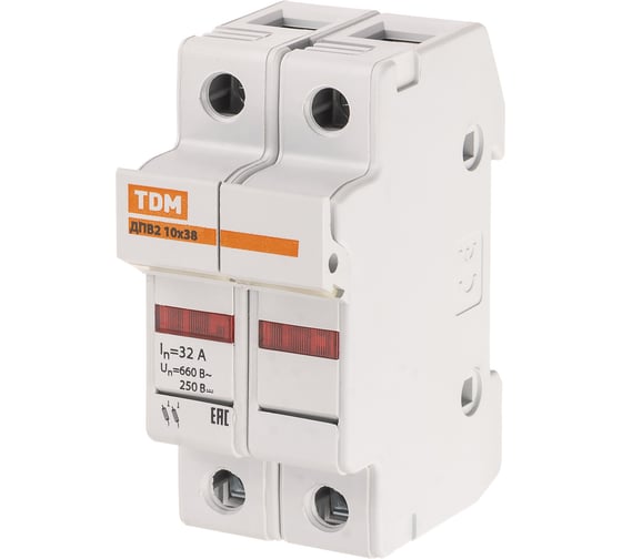 Держатель плавких вставок TDM ДПВ2 10x38 2П SQ0216-0014 1