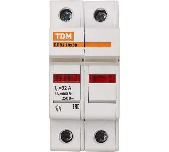 Держатель плавких вставок TDM ДПВ2 10x38 2П SQ0216-0014