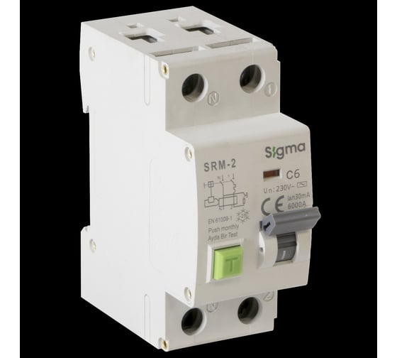 Автоматический выключатель дифференциального тока Sigma Elektrik АВДТ AC 2P 30mA 6kA 6A SRM2006030