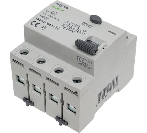 Выключатель дифференциального тока Sigma Elektrik ВДТ (УЗО) AC 4P 30mA 10kA 25A SGM4025030 1