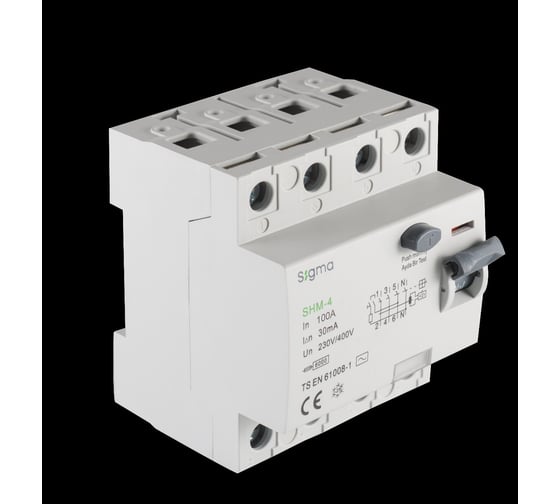 Выключатель дифференциального тока Sigma Elektrik ВДТ (УЗО) AC 4P 30mA 6kA 100A SHM4100030 1